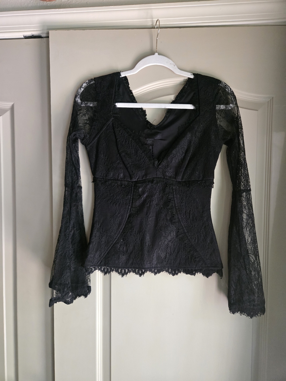 Bisou Bisou Black Lace V-Neck Long-Sleeve Blouse